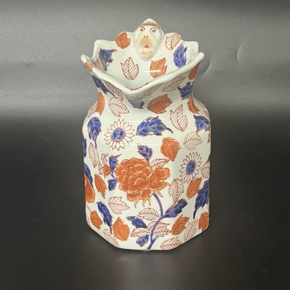 Victoria Ironstone Floral Pitcher Imari Style Hexagonal Monkey Handle Jug